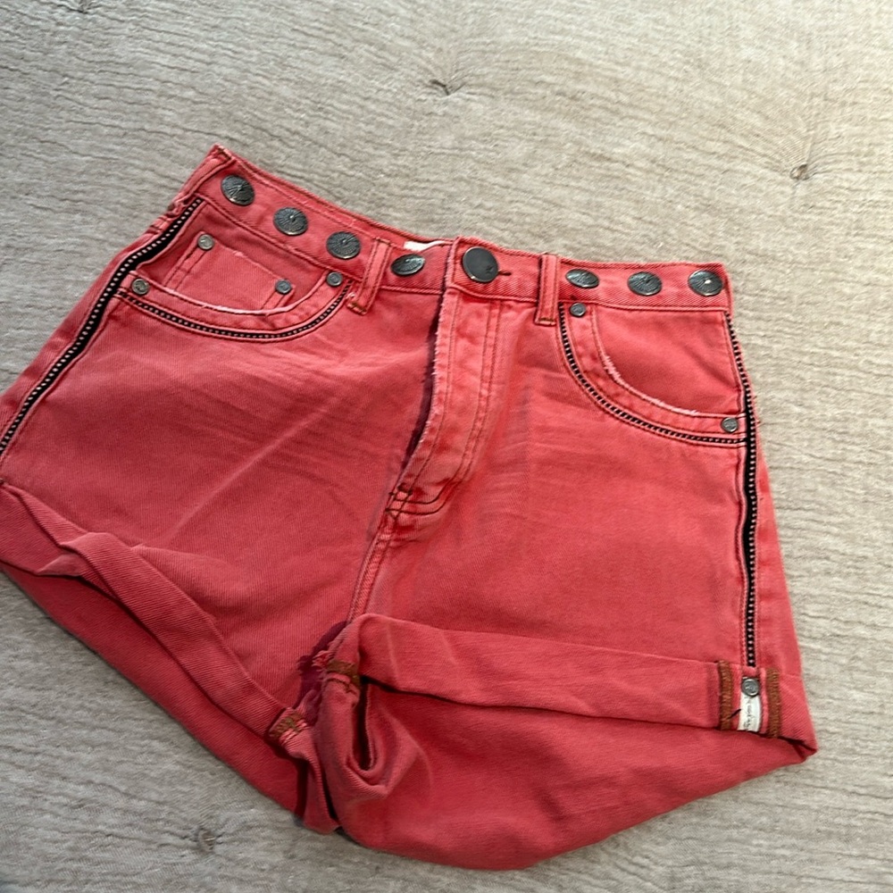 ONE TEASPOON ONETEASPOON Red Denim High Waist Country Concert Shorts Size 27